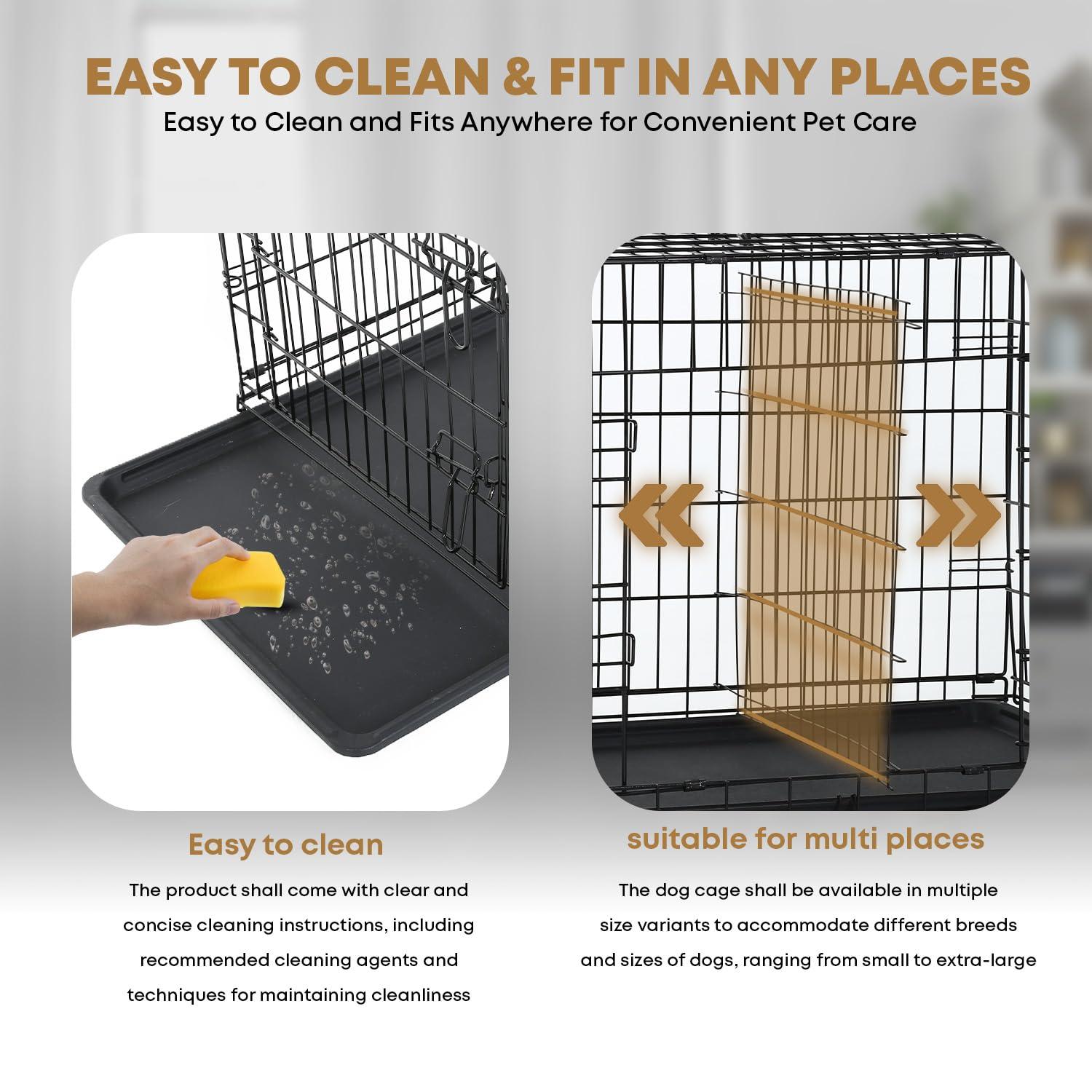 CL.HPAHKL Durable Large Dog Crate, Folding Metal Dog Kennel Double Door Dog Cage with Plastic Tray, Wire Crate for Large Dog Indoor Outdoor Travel (Black, 42 inch)