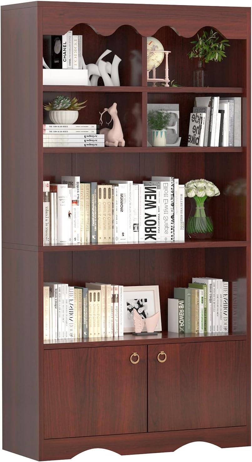 Bookshelf 5 Tier Open, Bookcase Modern with Doors, Wood Bookcase Storage Organizer Shelf, 63 inch Storage Shelves for Bedroom Living Room Office