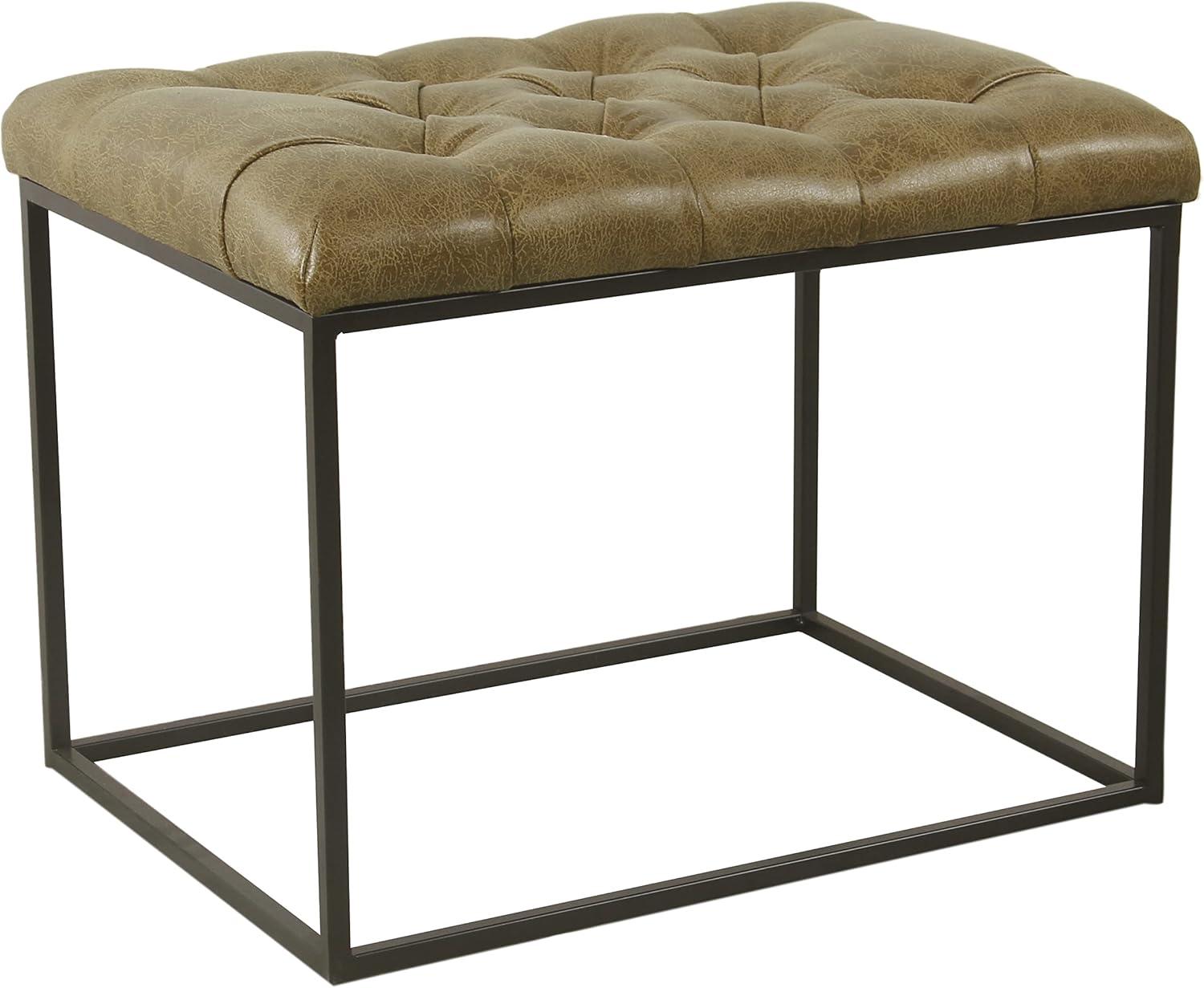 Distressed Brown Faux Leather Tufted Cocktail Ottoman