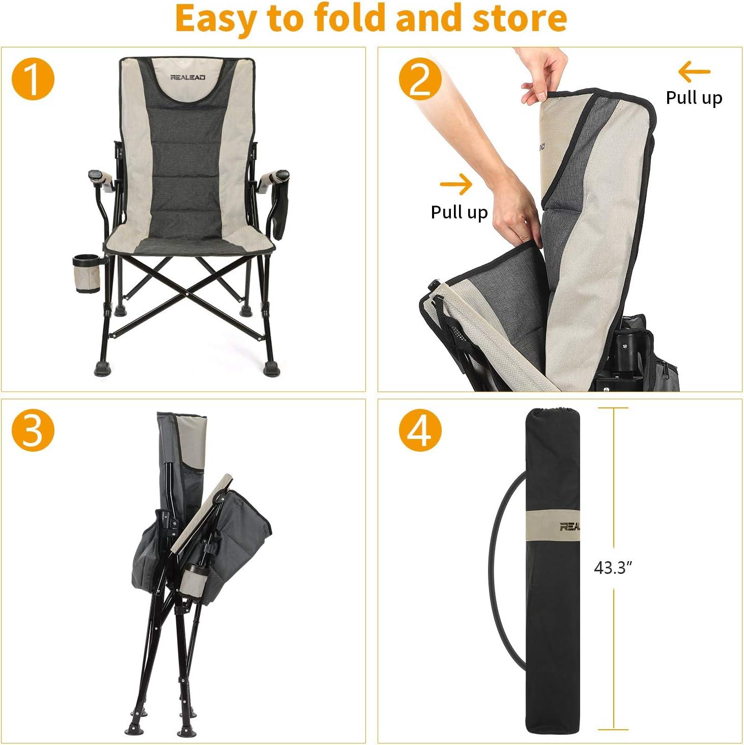 Adjustable Gray and Black Ergonomic Camping Chair with Armrests