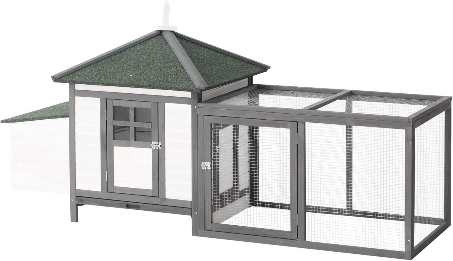 PawHut 77" Wooden Chicken Coop Hen House Poultry Cage with Weatherproof Roof, Nesting Box, Enclosed Run and Removable Tray for Outdoor Backyard