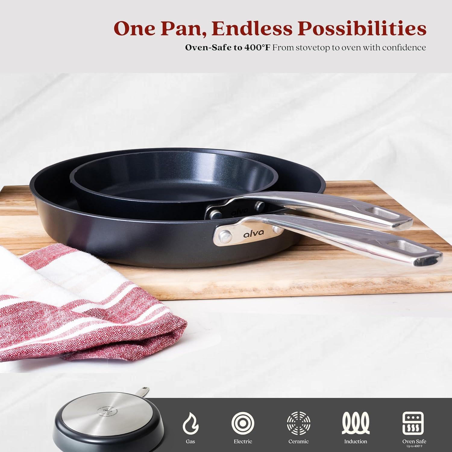 Alva Maestro Ceramic Nonstick Frying Pan Skillet Non Toxic Omelette Pan Kitchen Cookware PFAS, PFOA & PFTE Free, for Cooking Pan Set, Induction Safe, Add to Your Pots and Pans Set Cookware