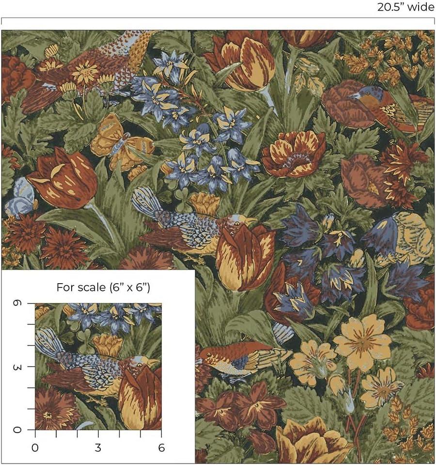 NextWall Russet and Riverside Bird Floral Peel and Stick Wallpaper