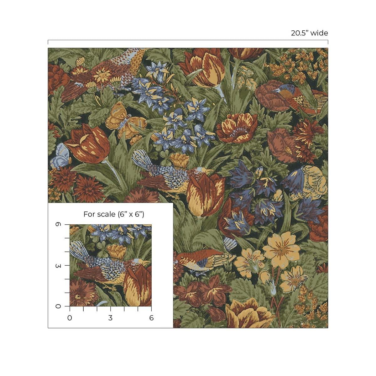 NextWall Russet and Riverside Bird Floral Peel and Stick Wallpaper