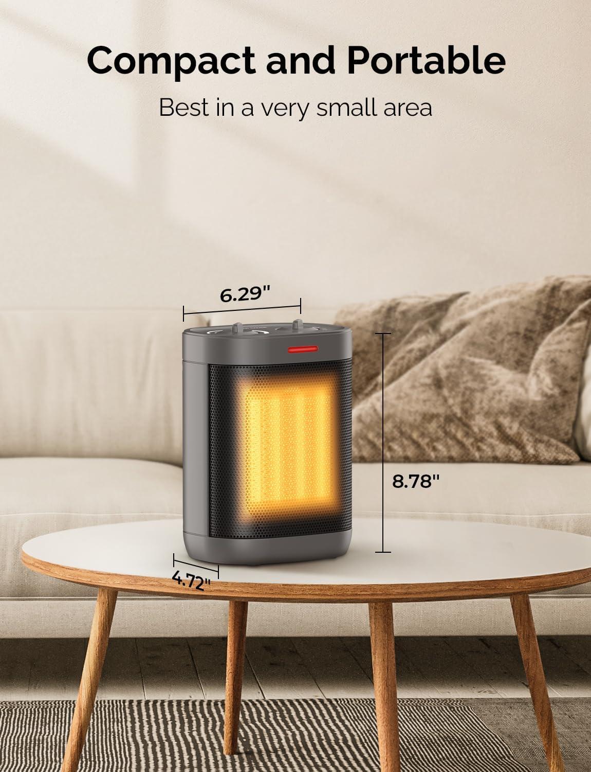 1500W Space Heaters for Indoor Use, Portable PTC Ceramic Space Heater, Small Space Heater with Thermostat, Three Modes, Overheat and Tip-Over Protection for Office Home