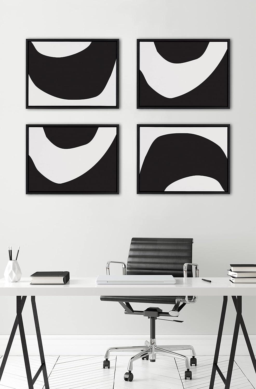 Kate and Laurel Sylvie Minimal Modern Organic Abstraction 1 and 2 Black and White Framed Canvas Wall Art Set by The Creative Bunch Studio, 2 piece 18x24 Black, Simple Minimalist Art for Wall