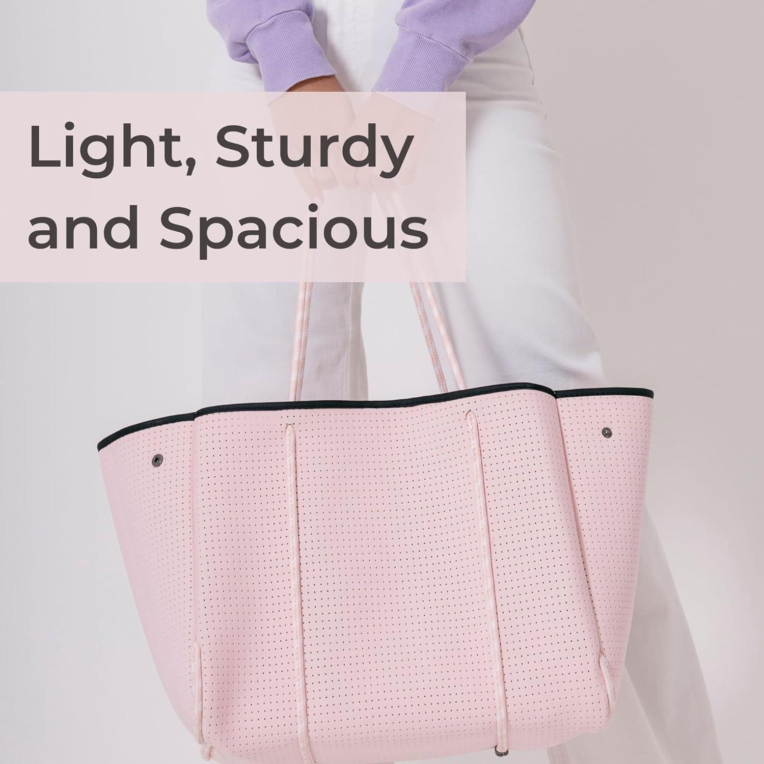 Pastel Pink Neoprene Tote Bag with Zipper Pouch