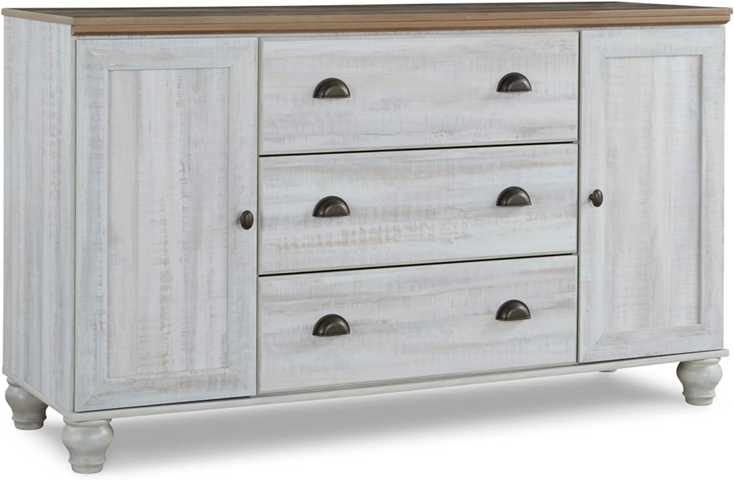 Weathered White and Oak Grain Farmhouse Dresser with 3 Drawers