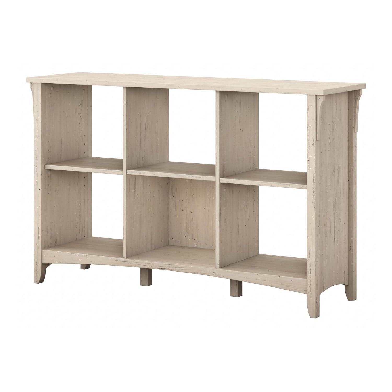 Bush Furniture 29.96" Salinas 6 Cube Organizer In Antique White: Mid-Century Modern Style, MDF Laminate, Metal Hardware