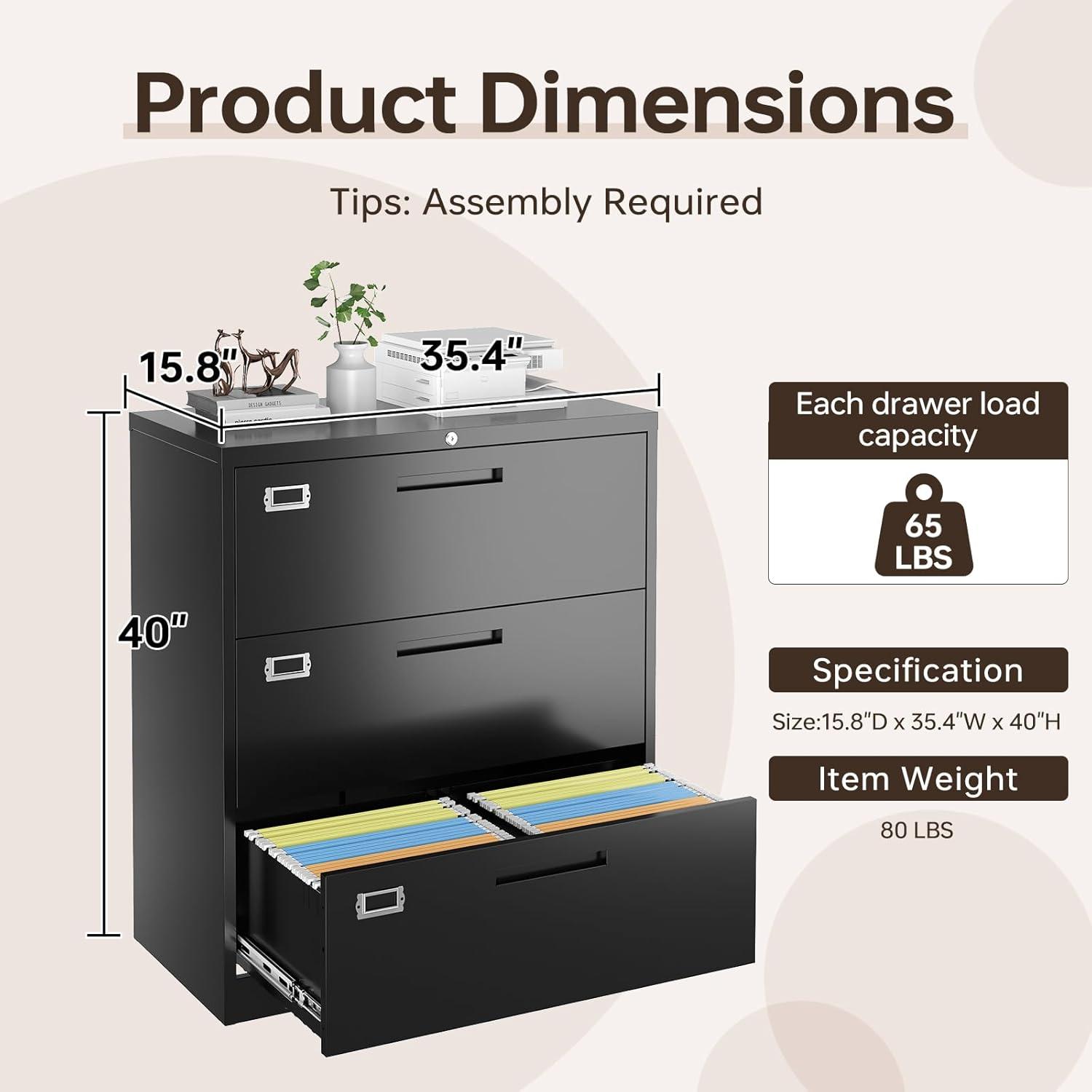 3 Drawer File Cabinet with Lock,Under Desk File Cabinet with Wheels,Black Rolling File Cabinet,Three Drawer Metal Filing Cabinet for Home Office,Fit A4/Letter/Legal File,Fully Assembled Except Casters