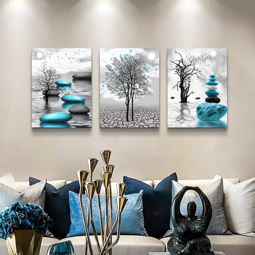 Wall Decor For Living Room Canvas Wall Art For Bedroom Office Decoration Black And White Wall Paintings Inspirational Abstract Blue Pictures Prints Artwork Home Decor 3 Piece 12x16 In