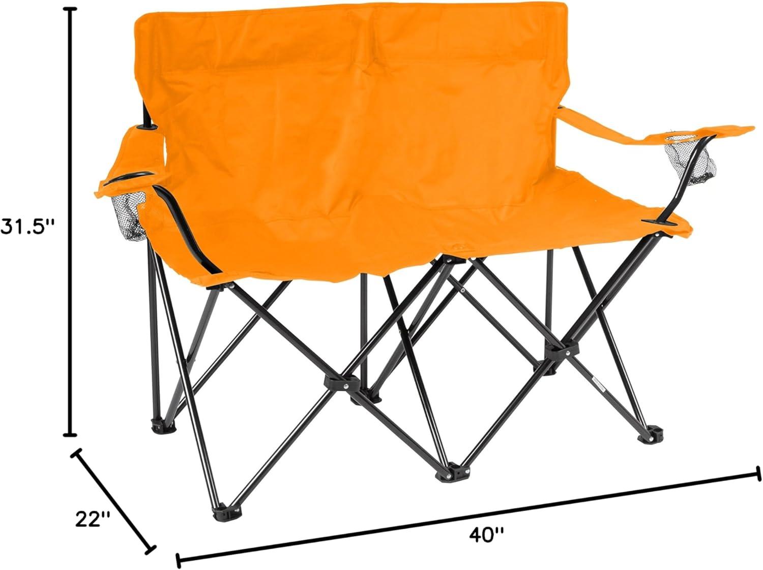 Orange Double Camping Chair with Cushions and Steel Frame