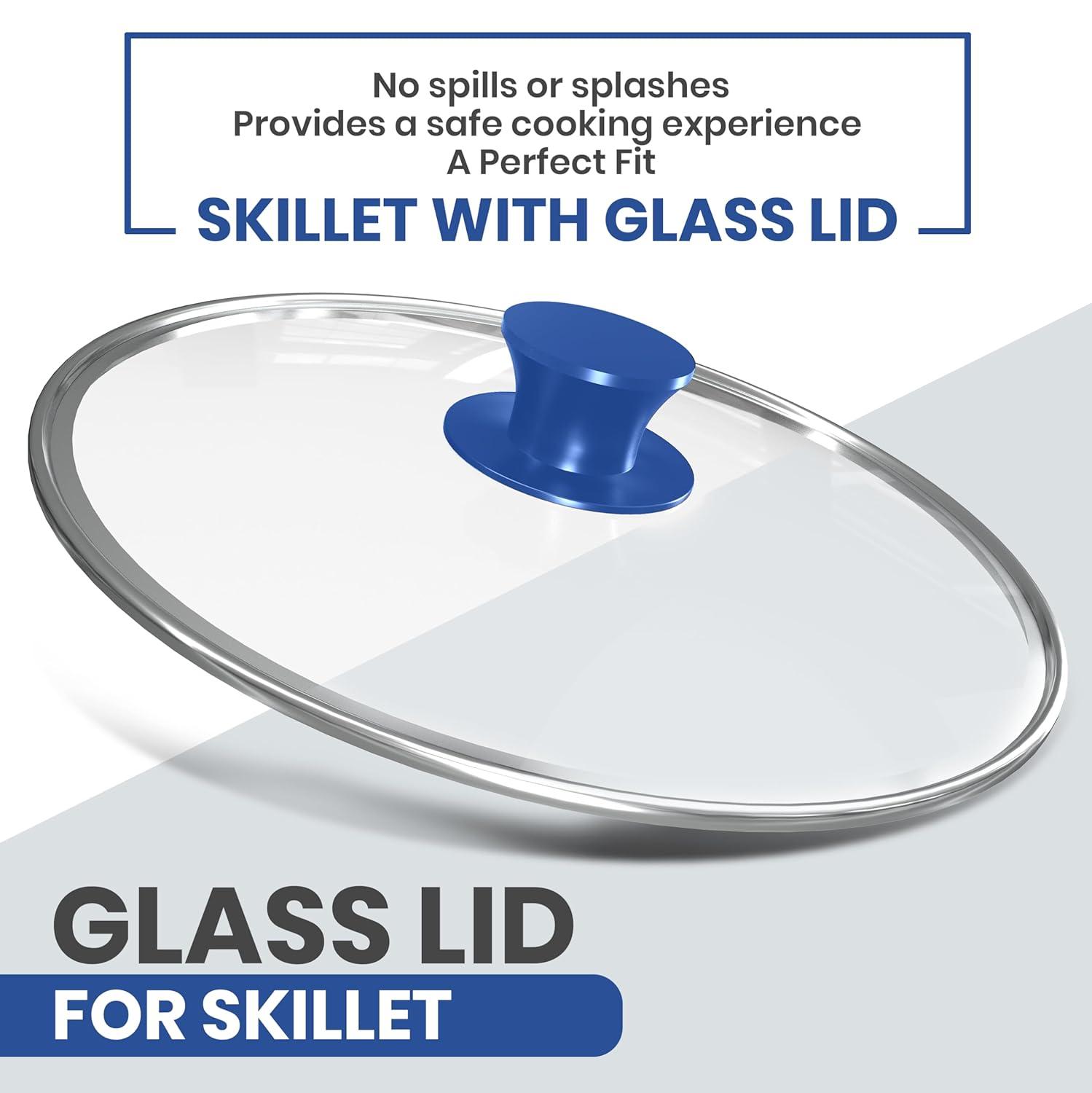 Utopia Kitchen Saute Frying Pan 12 Inch, Cast Iron Chefs Pan, Pre Seasoned Cast iron Skillet With Lid, Safe Grill Cookware for Indoor & Outdoor Use, Blue