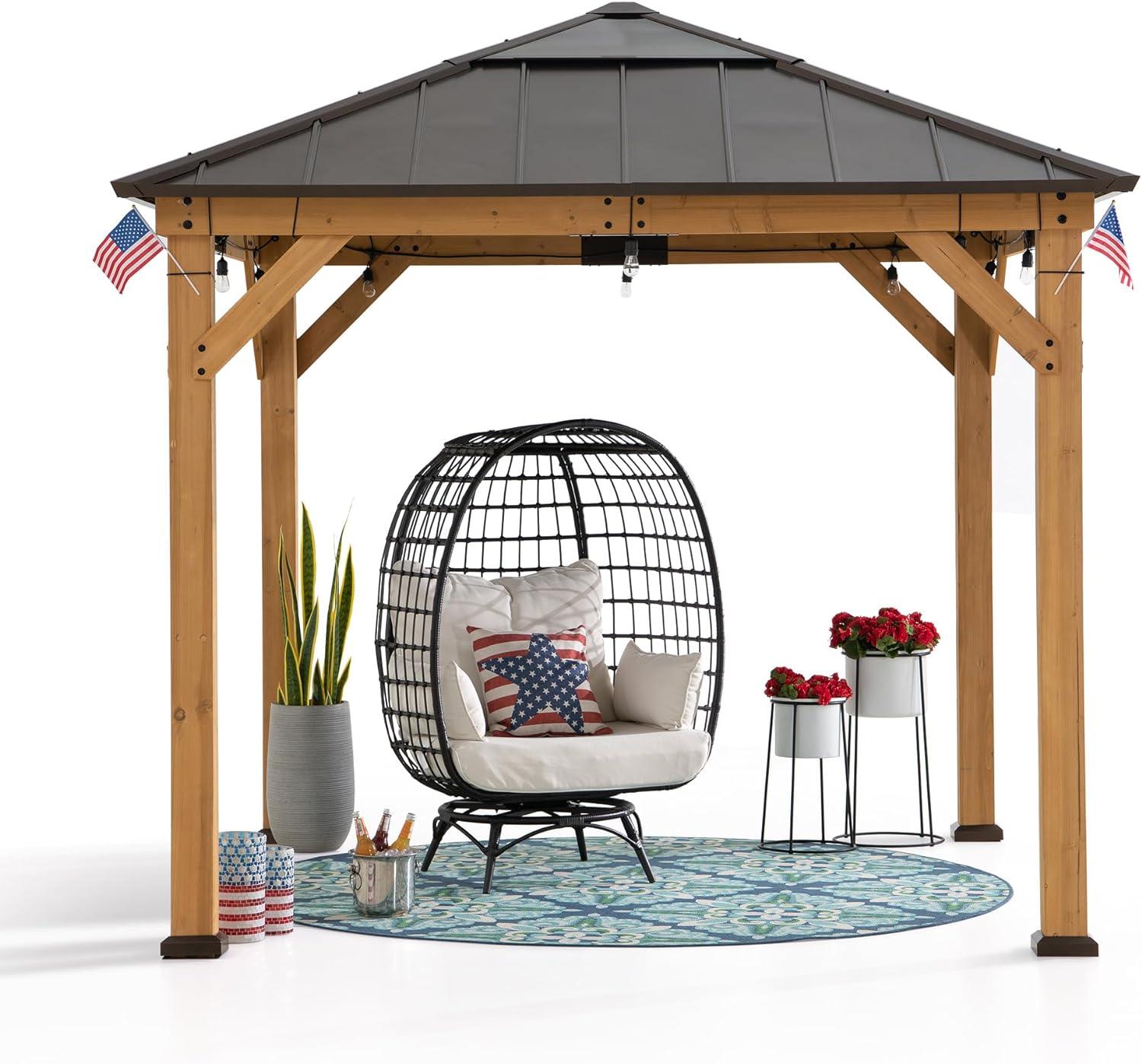 Sunjoy 9 ft. Cedar Wood Gazebo with Brown Steel Roof