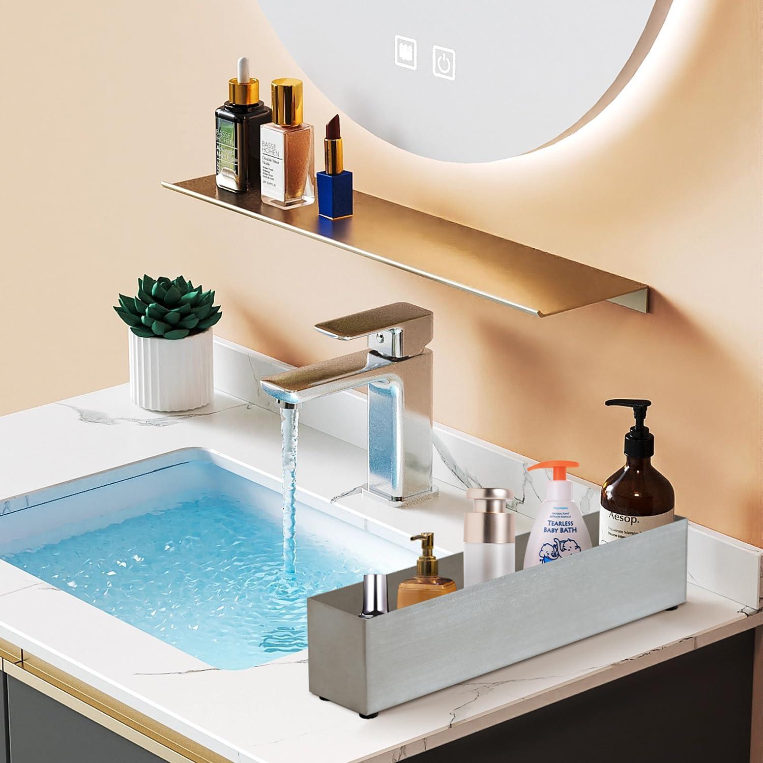 16" Window Box Rectangular Succulent Planting Box Metal Table Sill Planter Pots Modern Long Durable for Small Herb with Drainage Hole for Indoor Outdoor, with 4 Free Rubber Mats, White