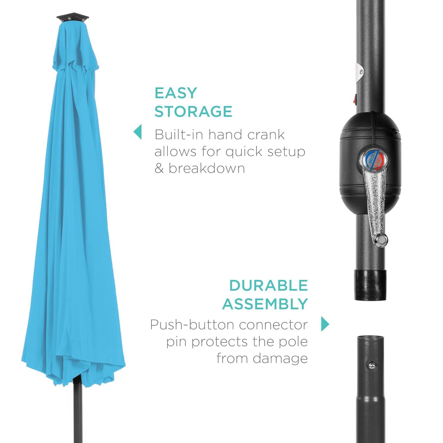 Best Choice Products 10ft Solar LED Lighted Patio Umbrella w/ Tilt Adjustment, UV-Resistant Fabric - Sky Blue