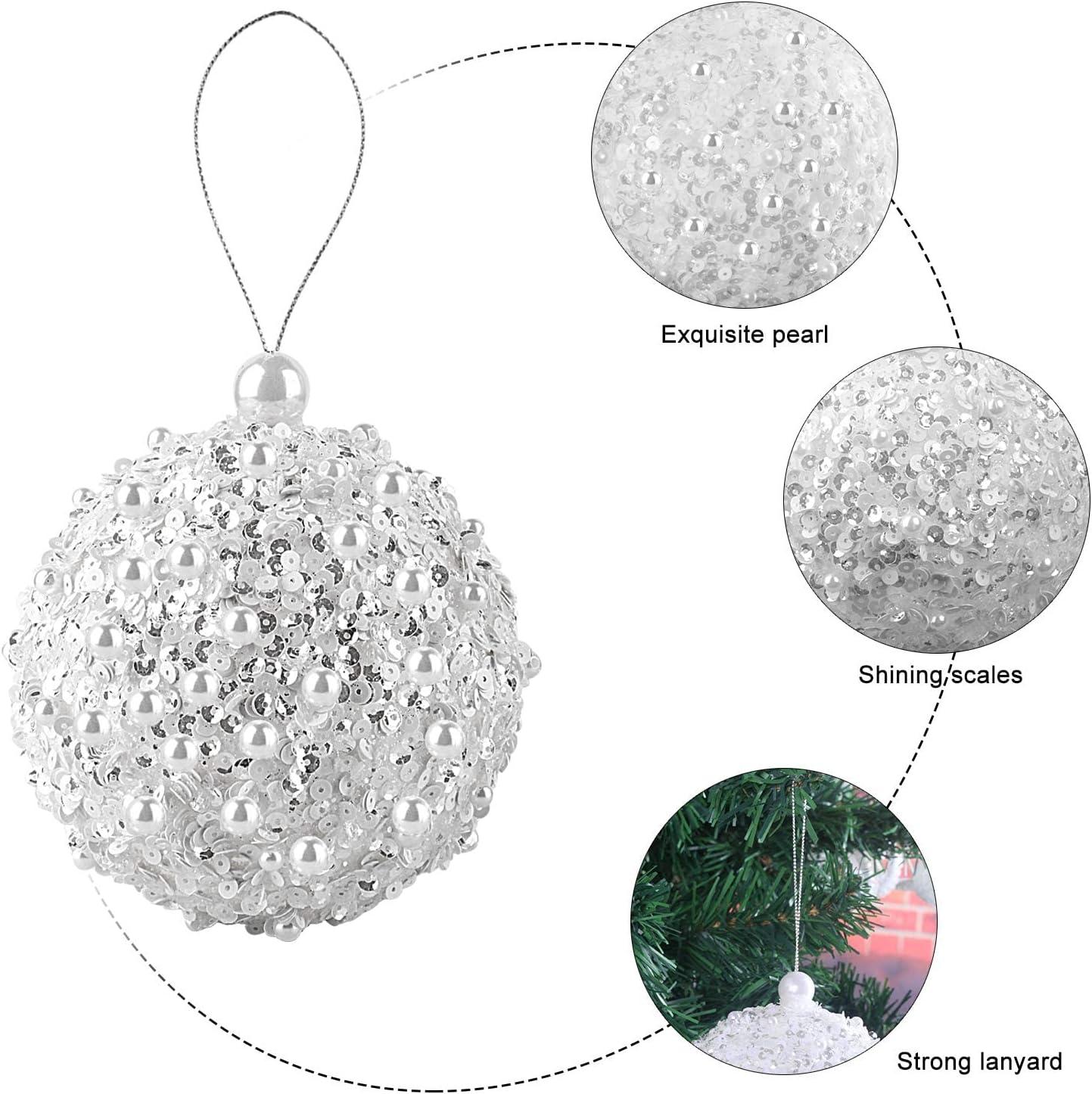 White Shatterproof Plastic Spherical Hanging Ornaments, 4.25" Set of 4