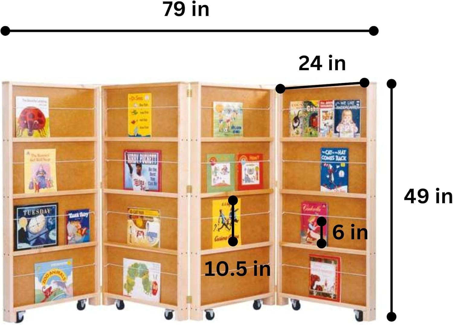 Brown Mobile Folding Kids Bookcase with 32 Shelves