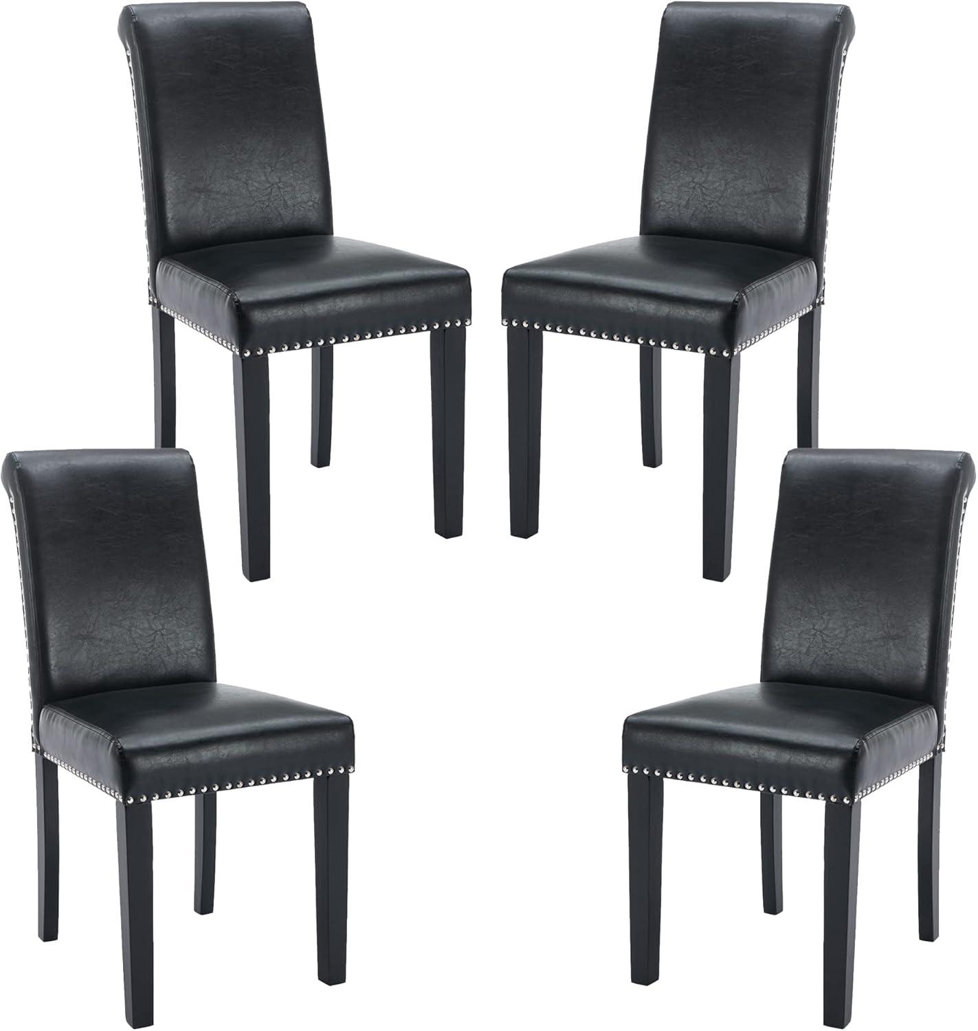 Tangkula Dining Chair Set of 4 w/ Acacia Wood Frame & Rubber Wood Legs Padded Backrest Black