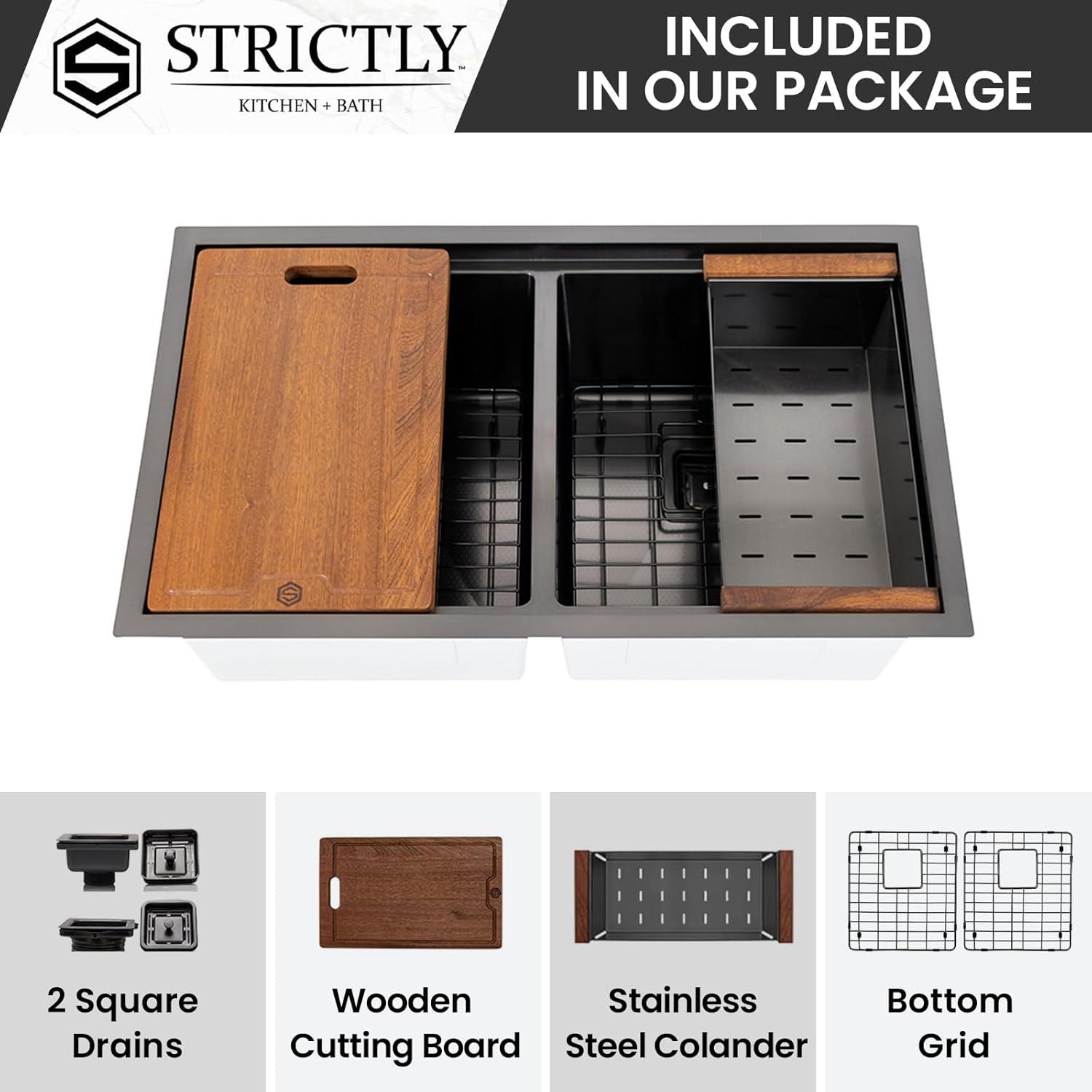 Strictly Sinks 32” Copper Undermount Workstation 16 Gauge Double Bowl Kitchen Sink Stain Resistant