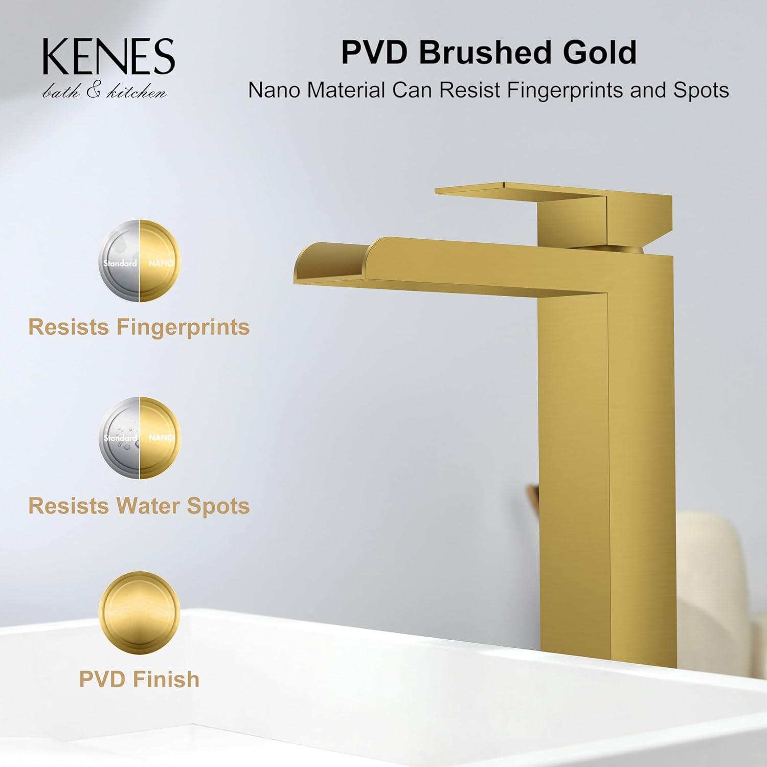 Brushed Gold Tall Stainless Steel Waterfall Bathroom Faucet