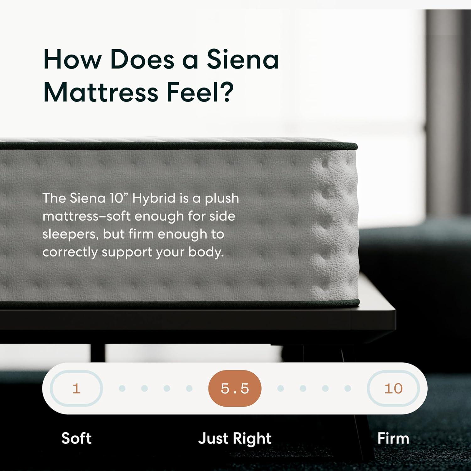 Siena 10” Full Hybrid Firm Mattress - Memory Foam & Innerspring System - 180 Night Trial - Premium Pressure-Relieving Layers - 10 Year Warranty - Mattress in a Box - CertiPUR-US Certified