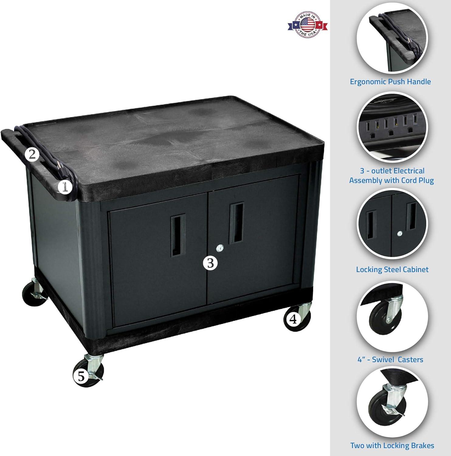 Luxor 27"H AV Cart - 2 Large Shelves, Cab, Electric