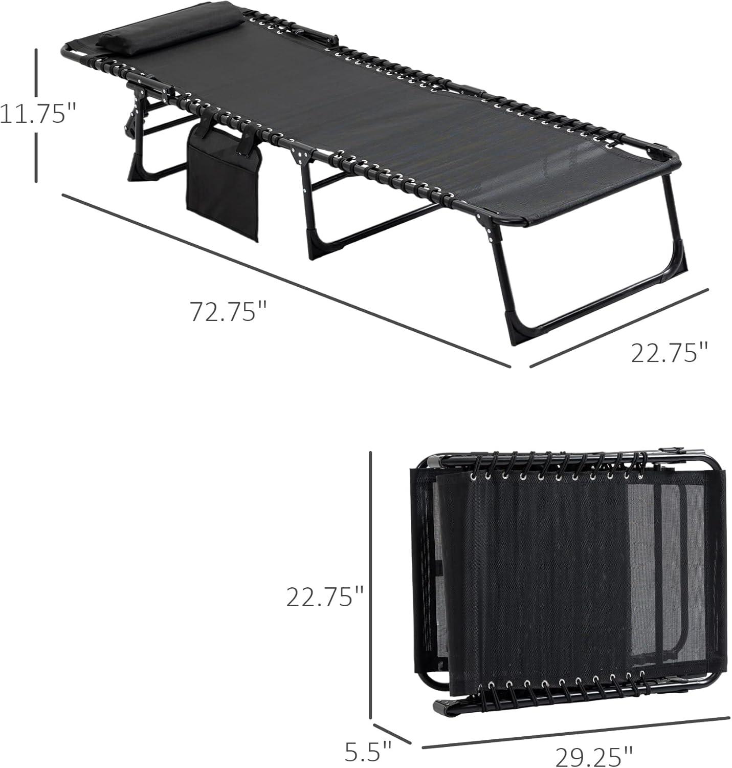 Black Folding Chaise Lounge Chair with Adjustable Backrest and Pillow