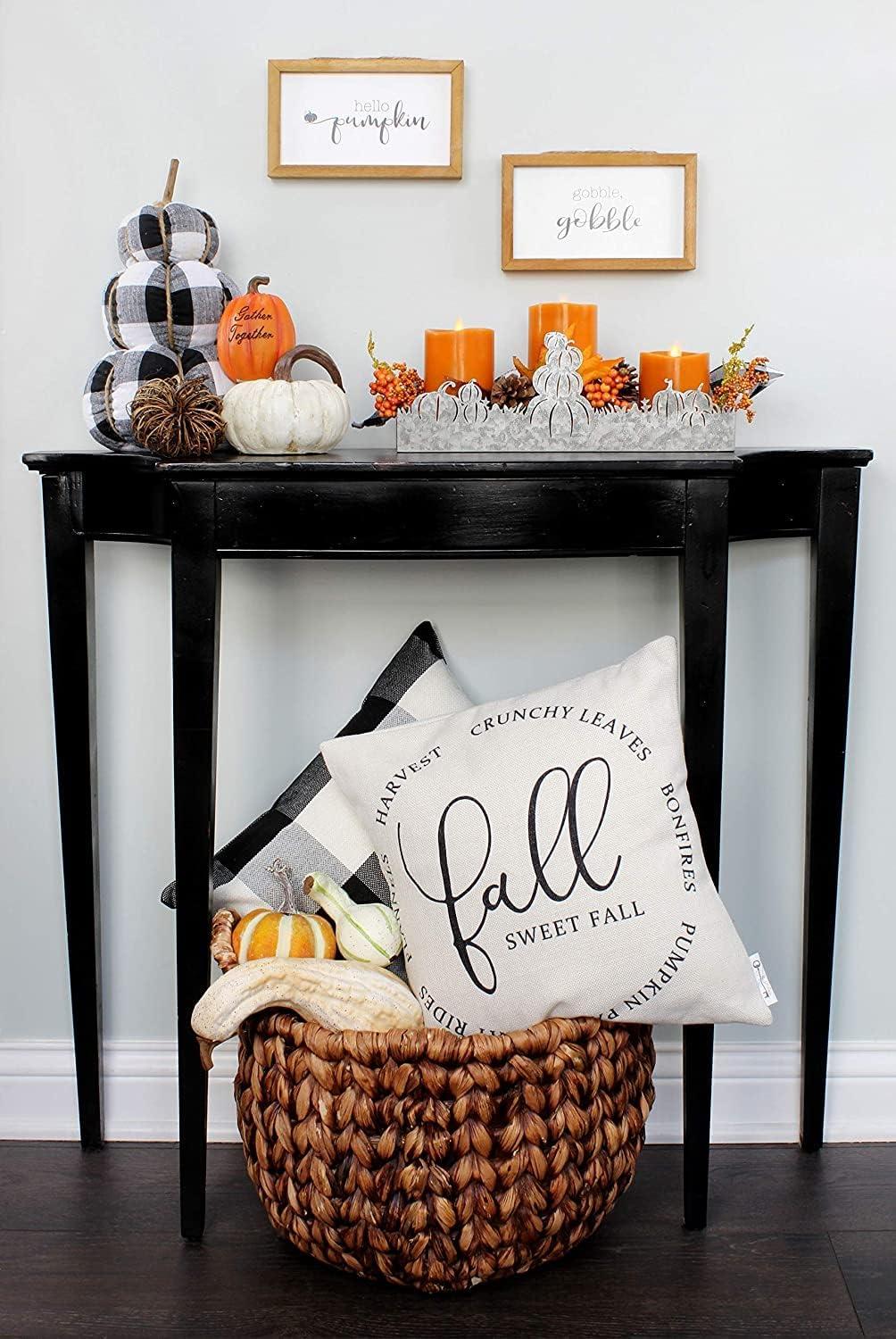 AuldHome Design 8.5x5" Farmhouse Decor Fall Theme Wood Signs 2pc Set; Mini Welcome Seasonal Plaques Pumpkin