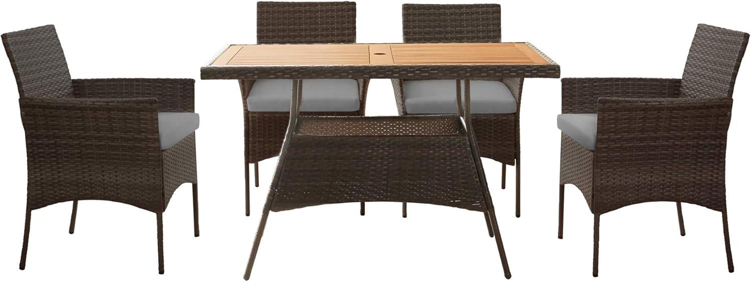 Brown 5-Piece Rattan and Acacia Wood Outdoor Dining Set