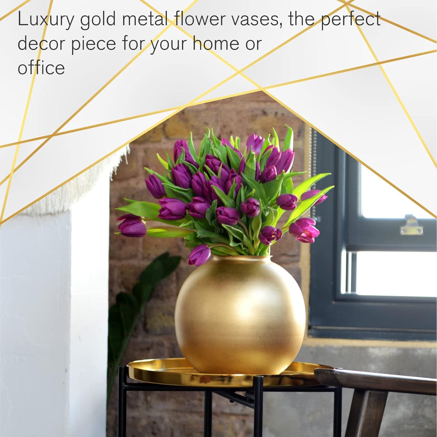 Walbrook Round Gold Metal Vase for Wedding Centerpieces