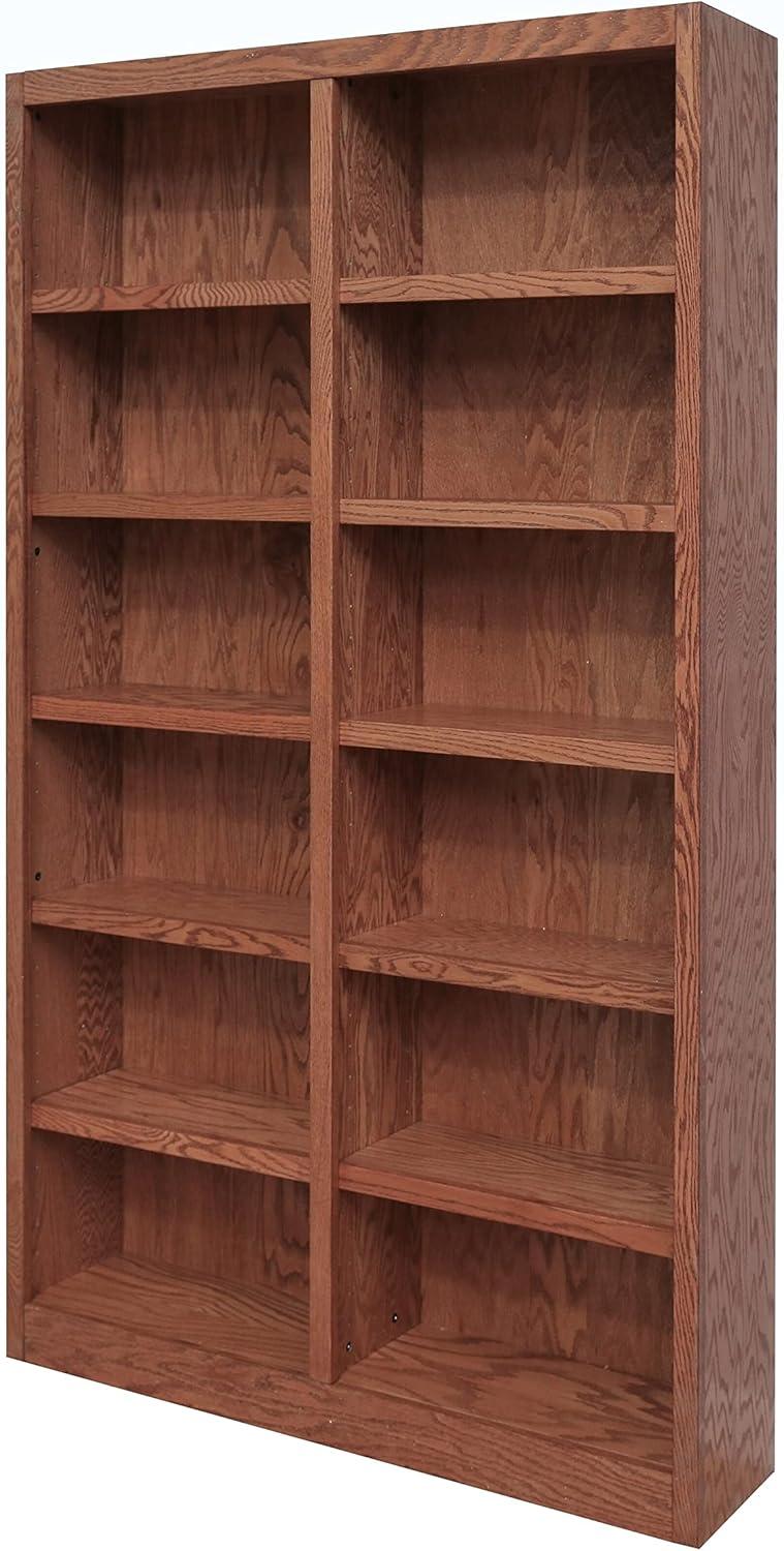 Traditional 84" Tall 12-Shelf Double Wide Wood Bookcase in Dry Oak