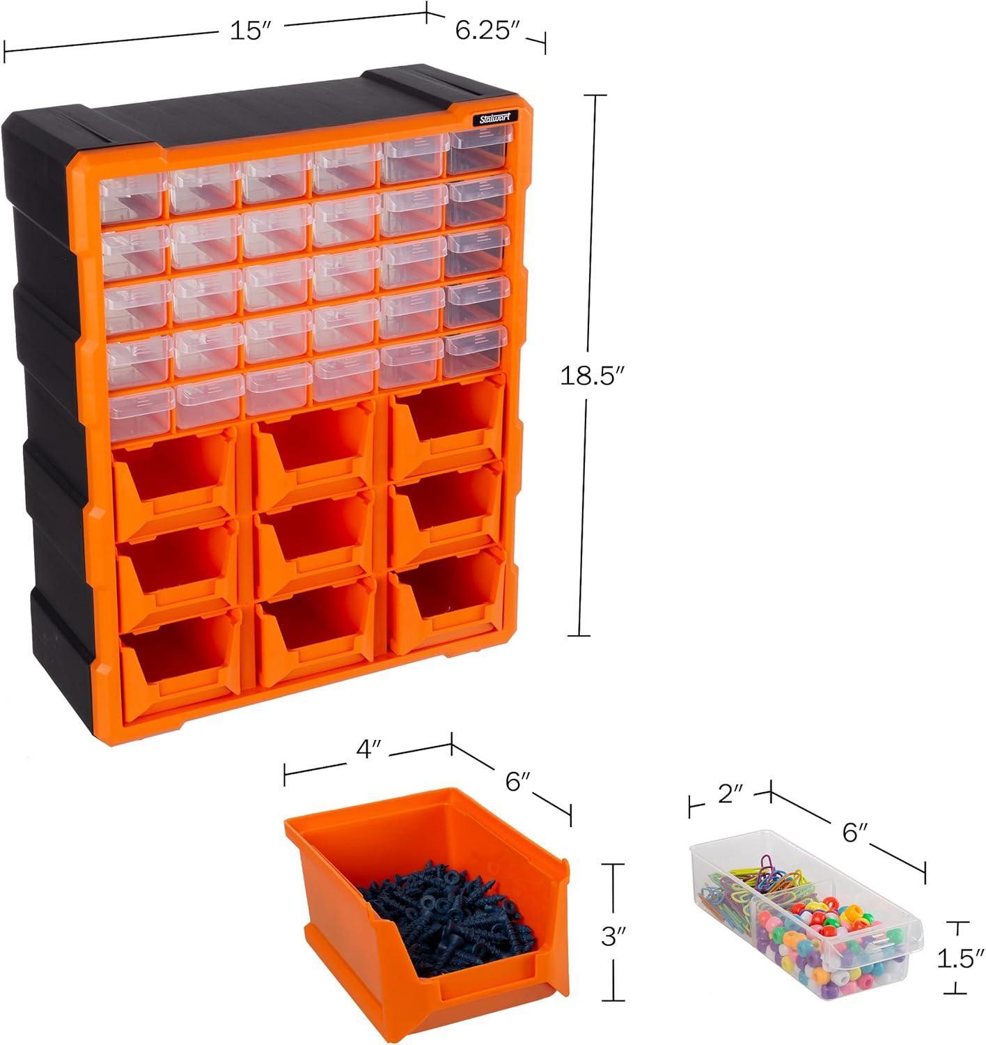 Black and Orange 39-Drawer Plastic Storage Organizer