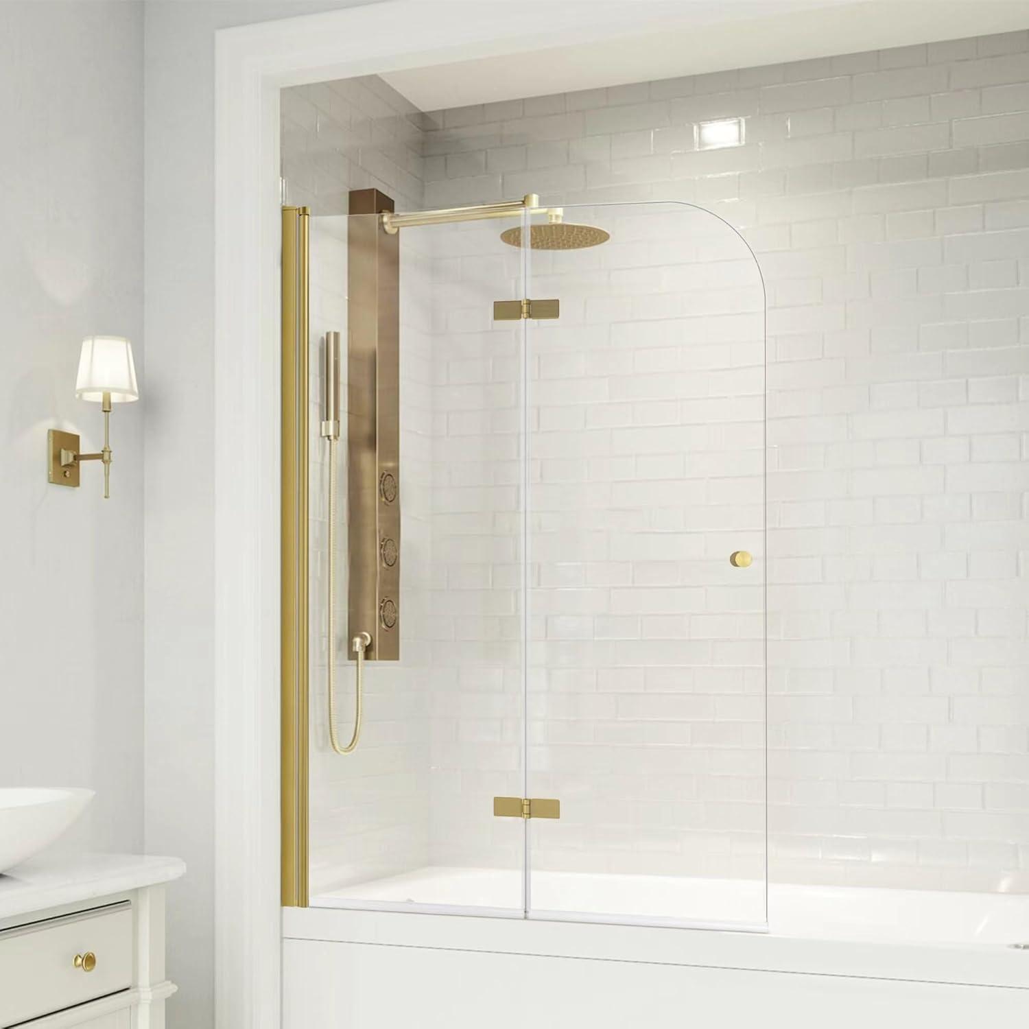 43 In. W * 58 In. H Frameless Folding Shower Doors For Bathtub, 1/4" (6Mm) Thick SGCC Tempered Glass Door, Bathroom Pivot Tub Glass Door