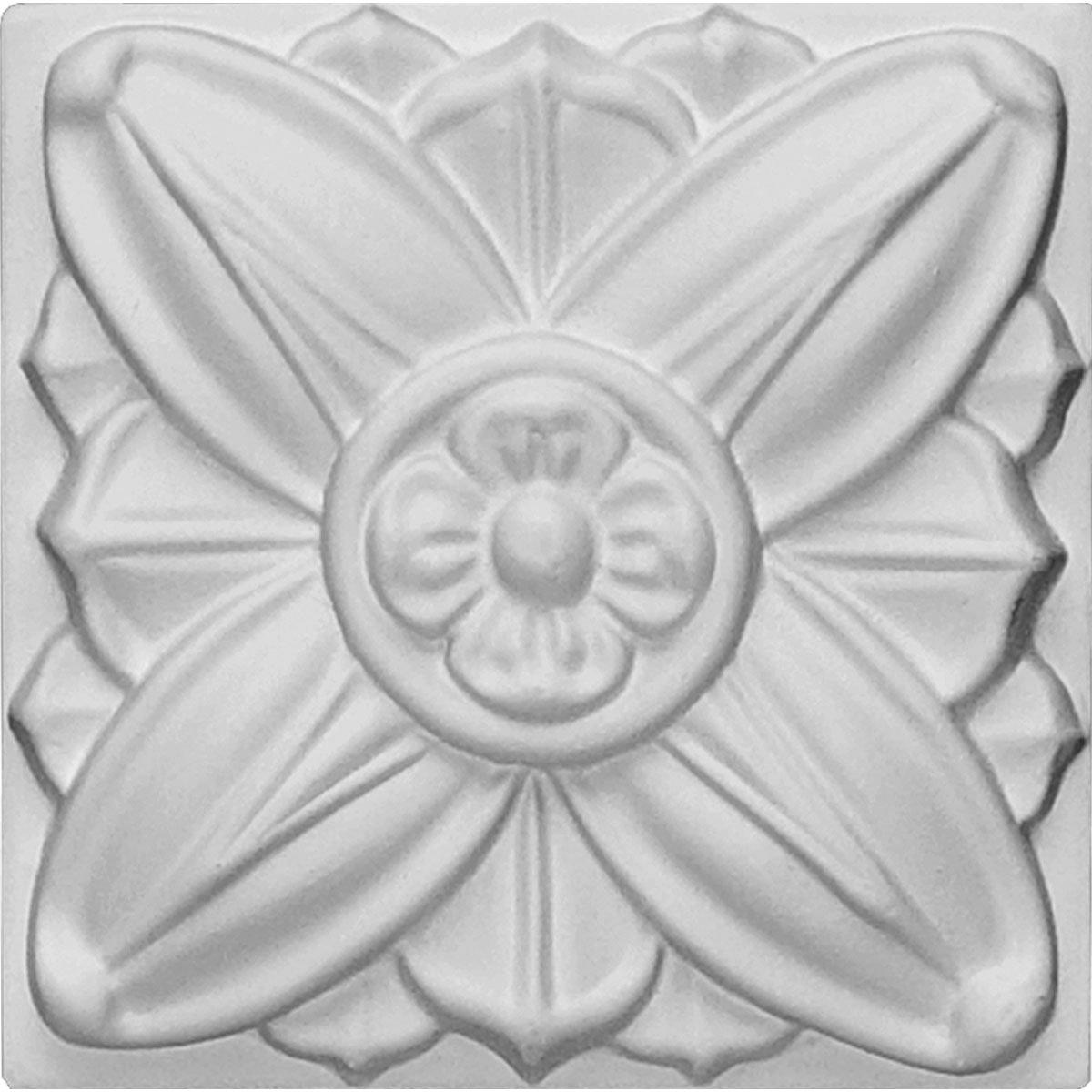 Primed White Square Floral Rosette Crown Molding