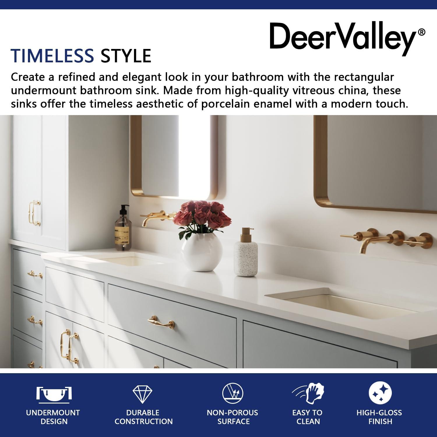 DeerValley Ally 21" x 15'' Undermount Bathroom Sink, Rectangular Bathroom Sink with Overflow