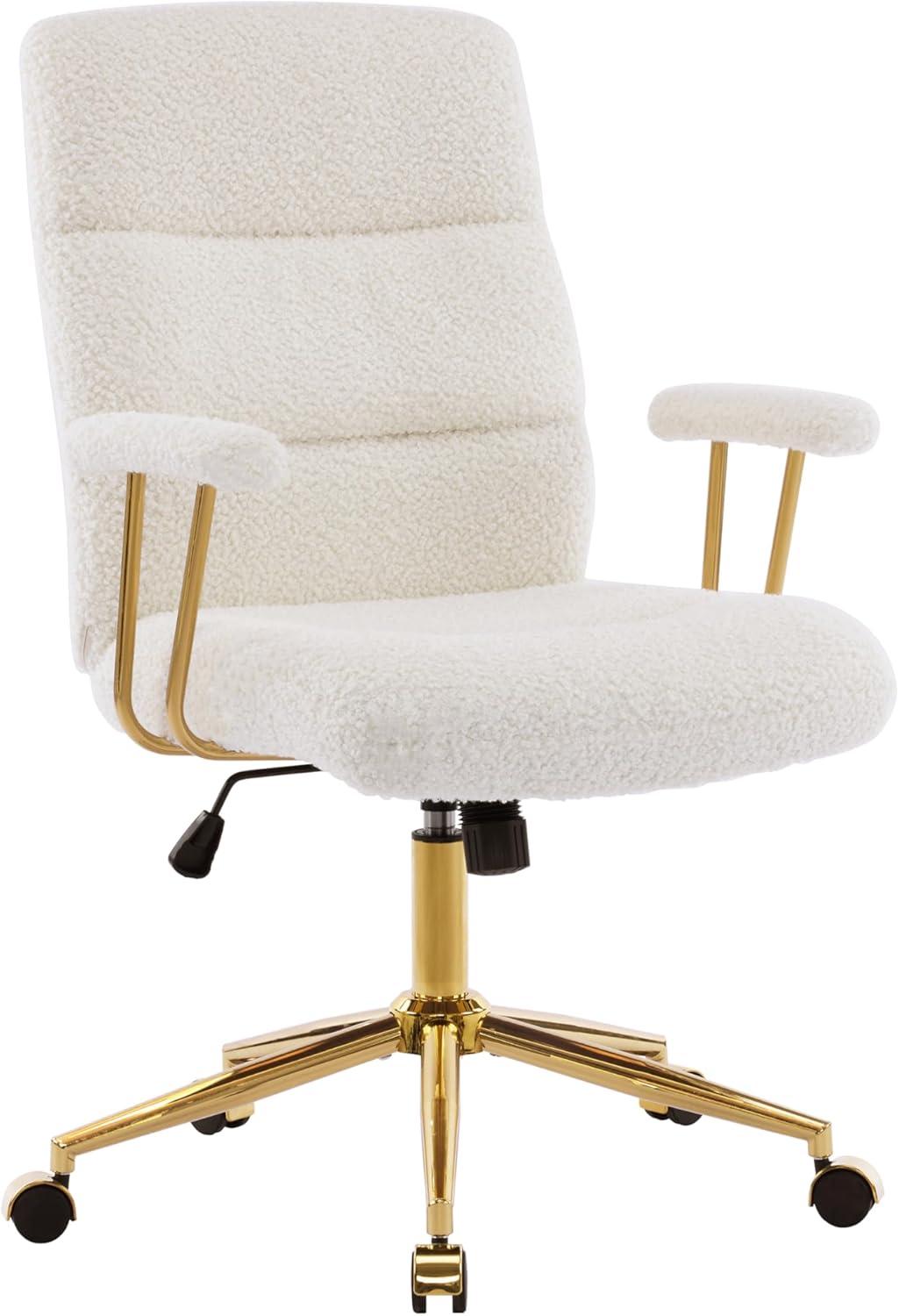 Techni Mobili Elegant Textured Boucle White and Gold Office Chair