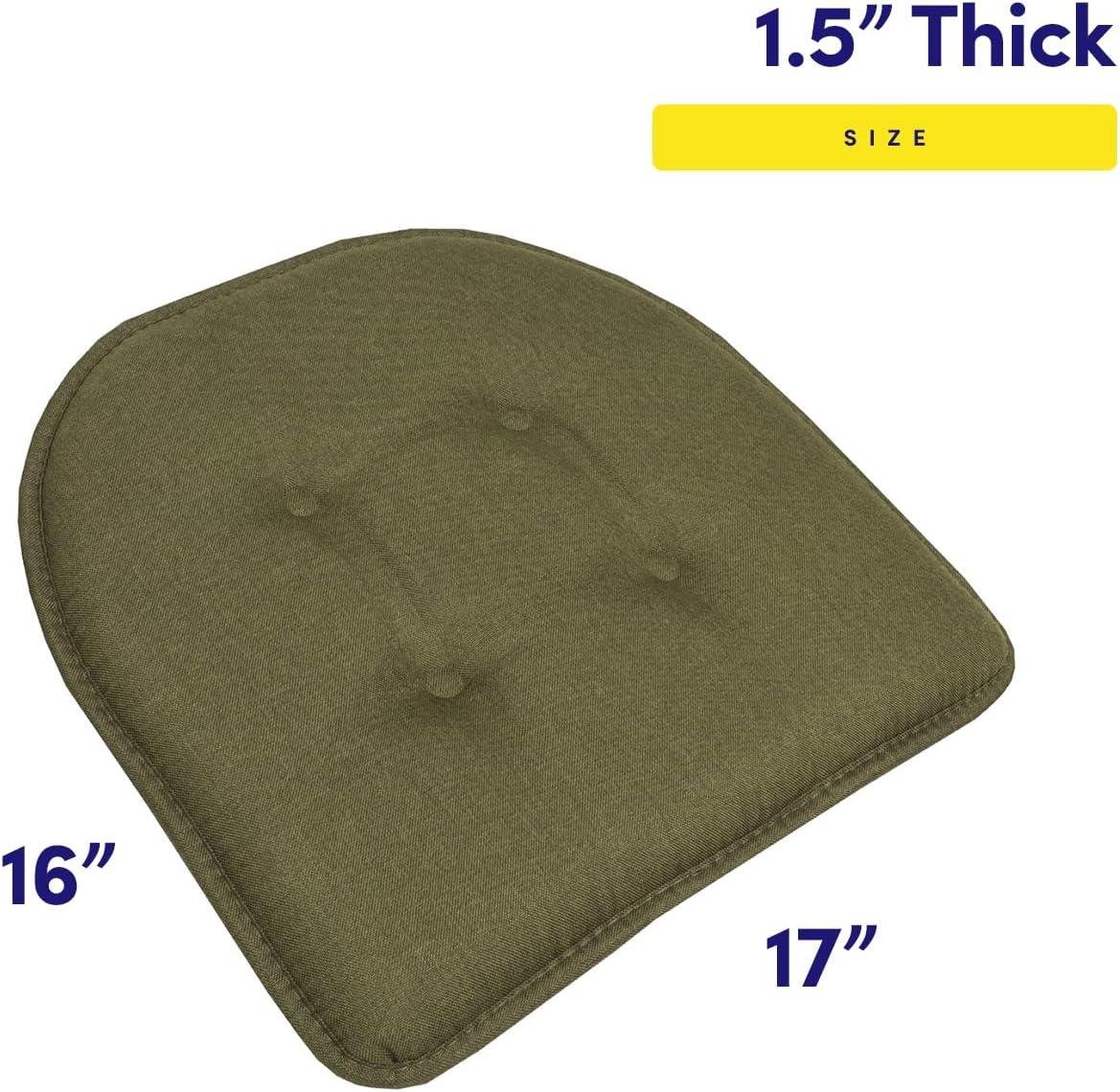 Solid Color U Shaped Memory Foam 17" x 16" Chair Cushions, Army Green, 4 Pack