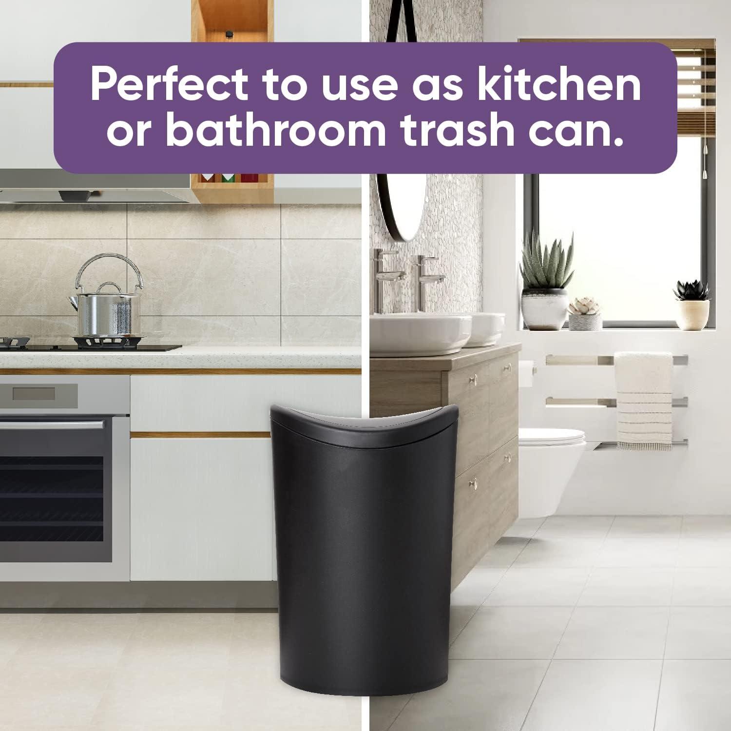 Superio Small Swing Top Bathroom Trash Can, 6 L, Gray