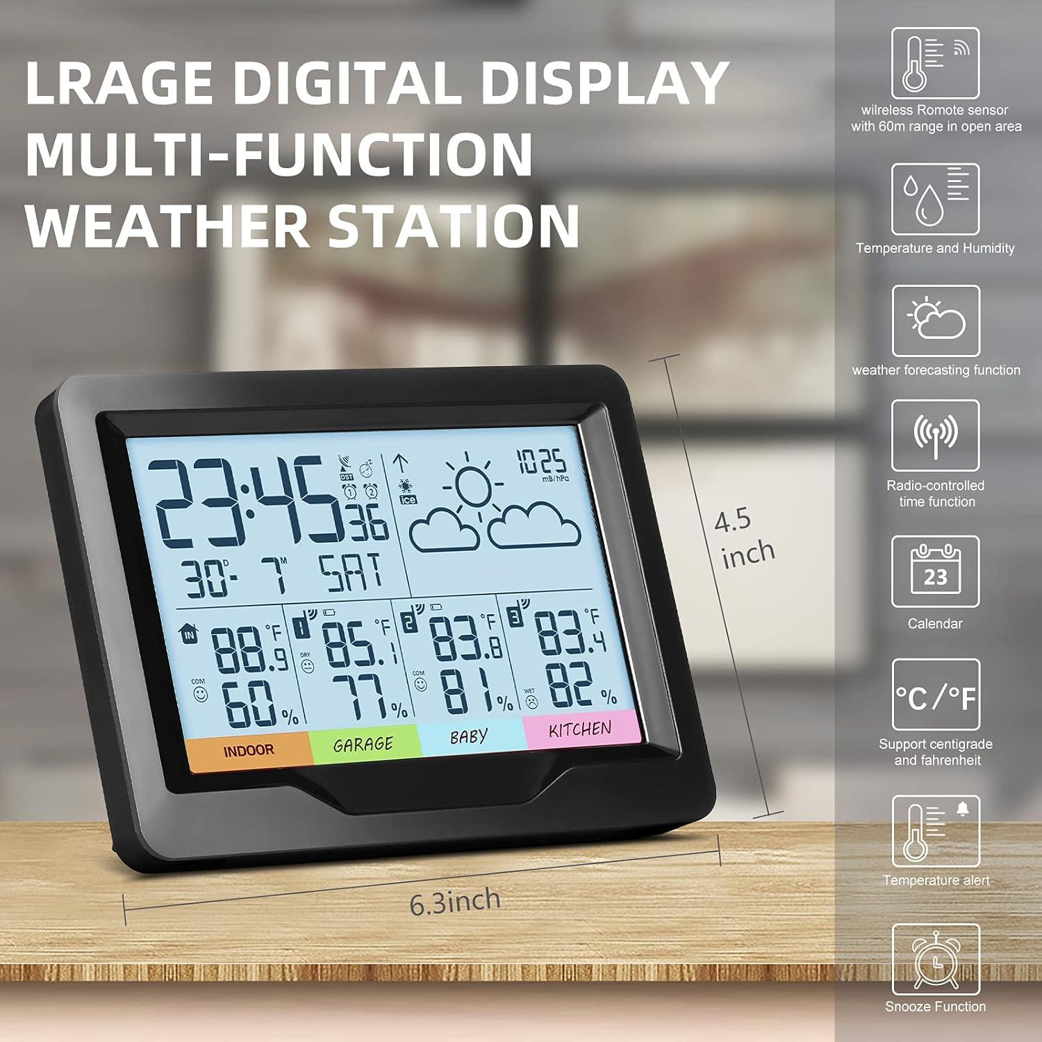Weather Station Indoor Outdoor Thermometer Wireless Remote Sensor, Home Weather Station Temperature Humidity Monitor