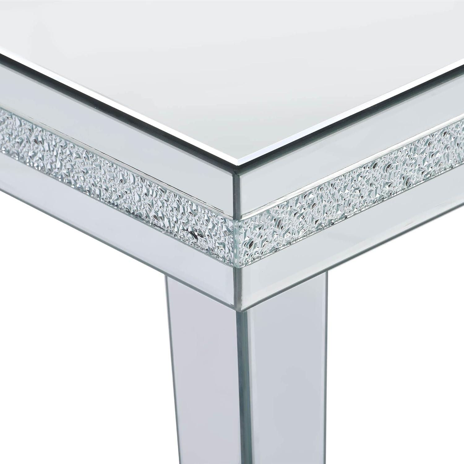 Churanty Glass Mirrored Coffee Table Modern Cocktail Table with Crystal Design and Adjustable Height Legs,Silver