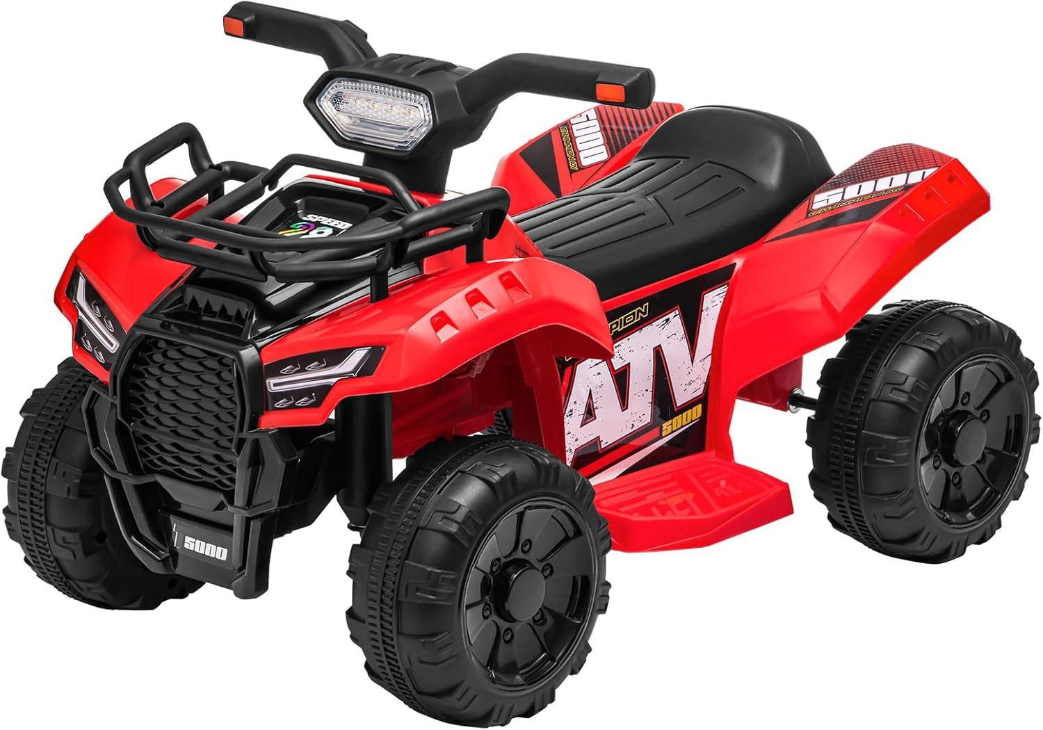 Red 6V Battery Powered Kids Quad with Working Headlights