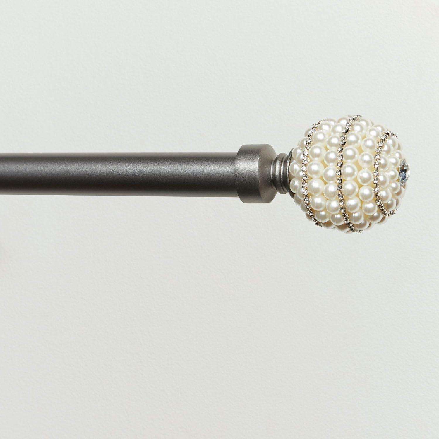 Gunmetal Adjustable Curtain Rod with Faux Pearl and Rhinestone Finial