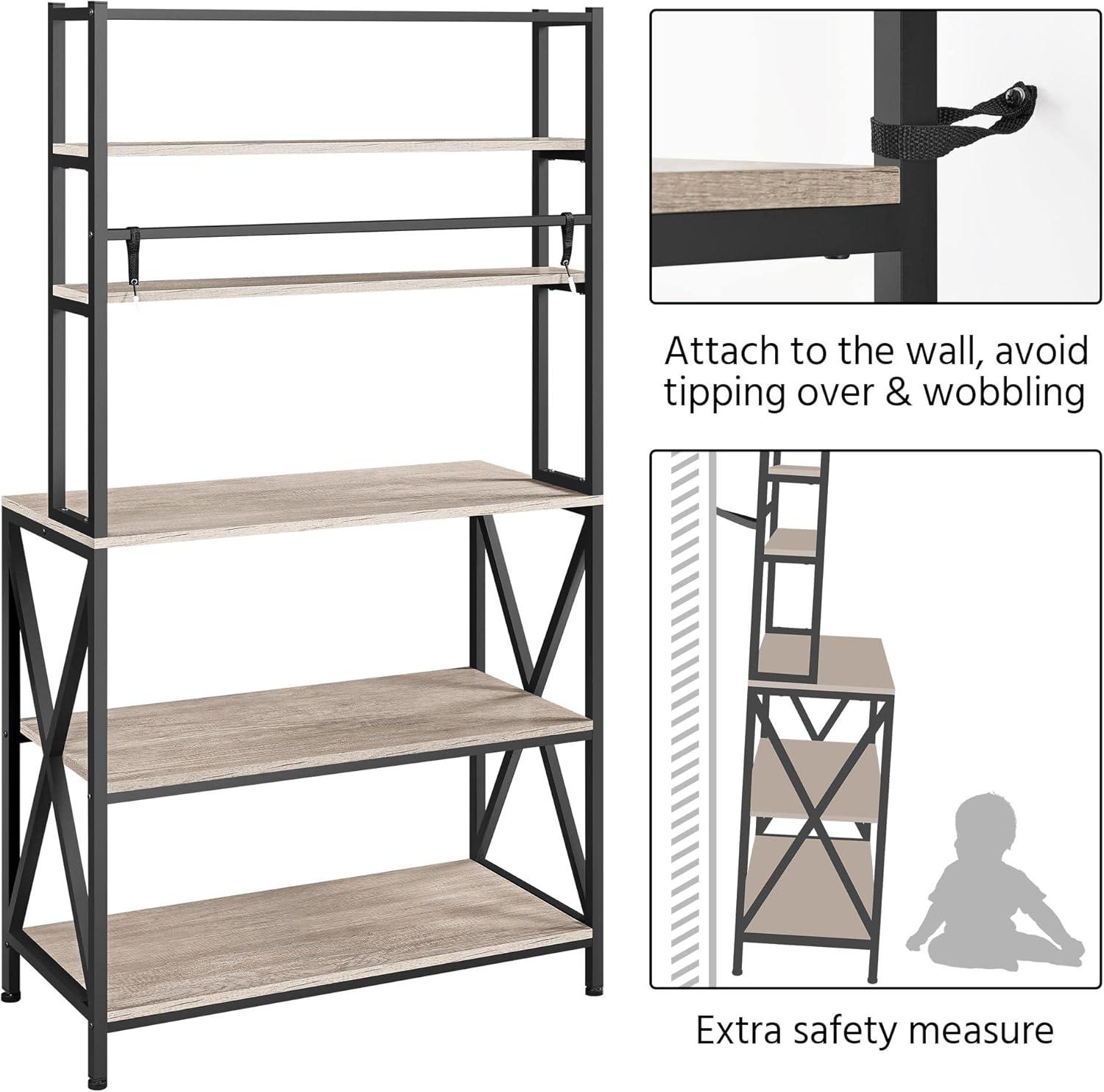 Adjustable Gray 5-Tier Kitchen Baker's Rack with Metal Frame