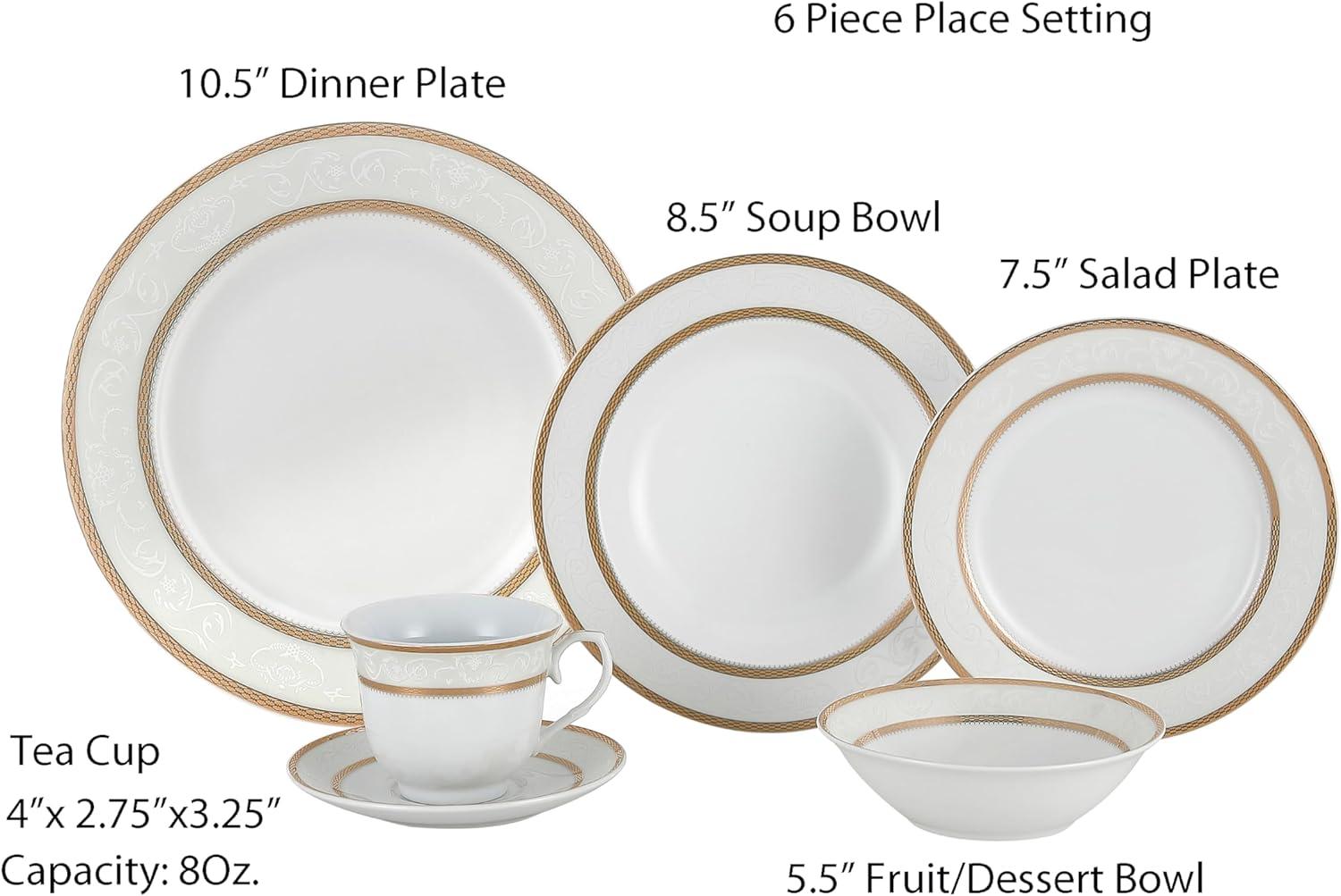 Porcelain  Dinnerware Set, 24 Piece Service for 4 by Lorren Home Trends: Amelia Design