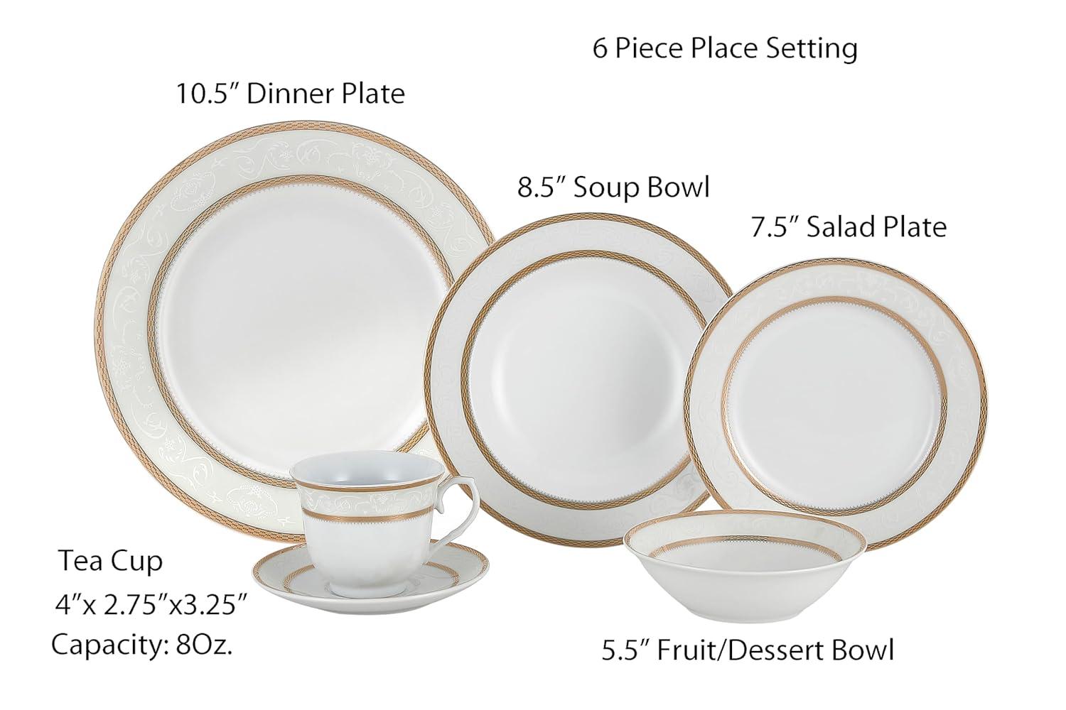 Lorren Home Trends 24 Piece Porcelain China Dinnerware Set - Service for 4