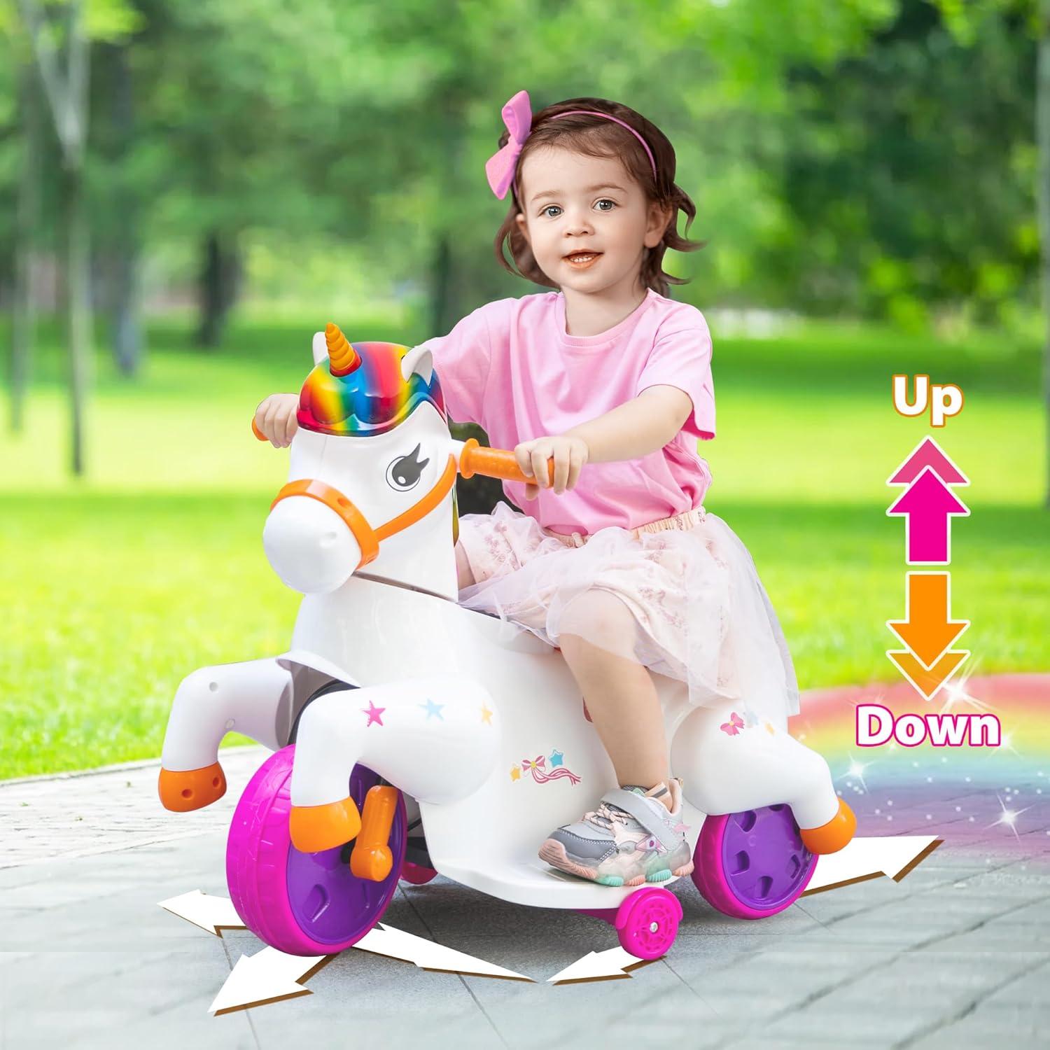 6V Multicolor Electric Unicorn Ride-On Toy with Music