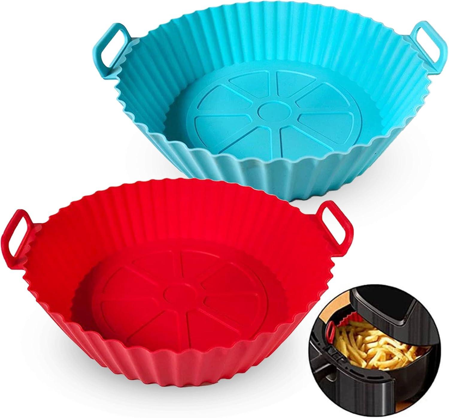 RUseeN Air Fryer Silicone Liners Pot 2 Pack, Reusable Silicone Bowl Basket Fit for 3 to 5QT Air Fryer, Replacement of Flammable Parchment Paper, Baking Tray Oven Accessories (Top 8in, Bottom 6.8in)