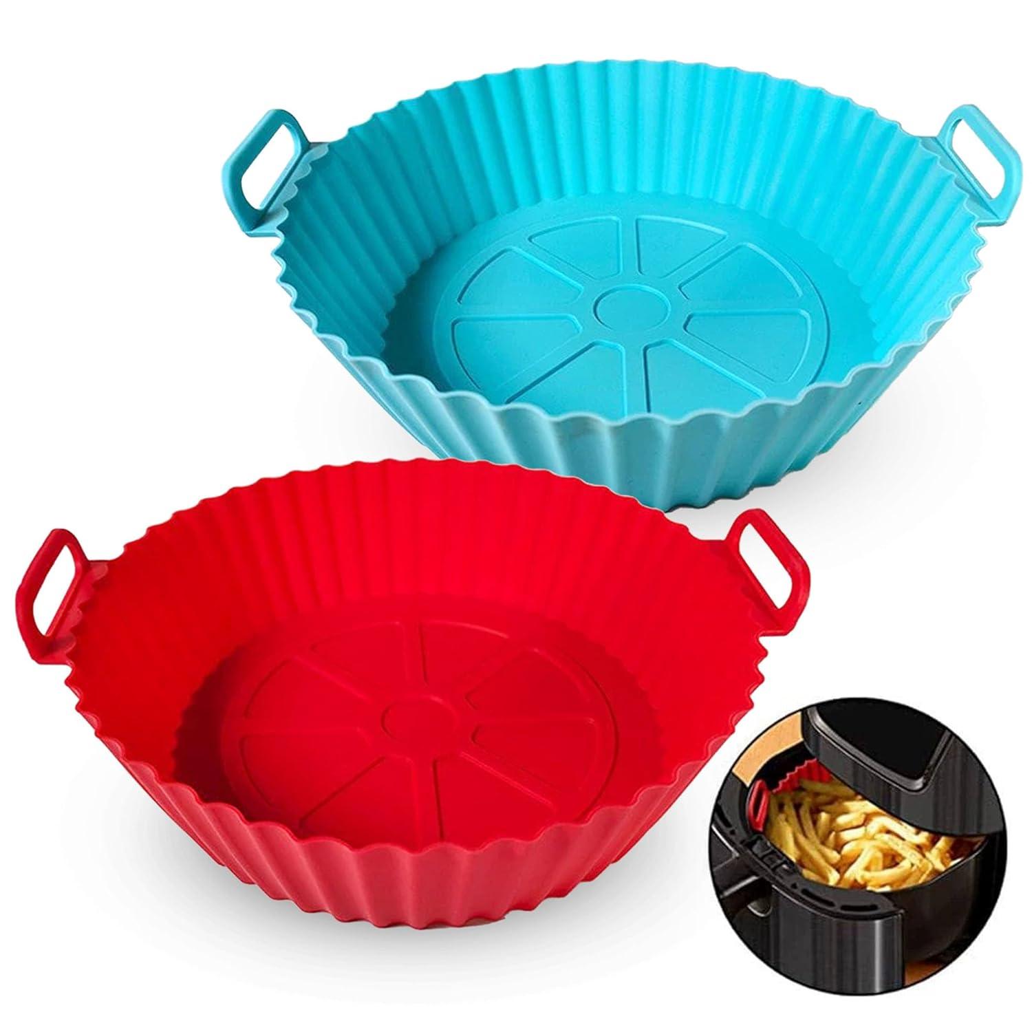 RUseeN Air Fryer Silicone Liners Pot 2 Pack, Reusable Silicone Bowl Basket Fit for 3 to 5QT Air Fryer, Replacement of Flammable Parchment Paper, Baking Tray Oven Accessories (Top 8in, Bottom 6.8in)