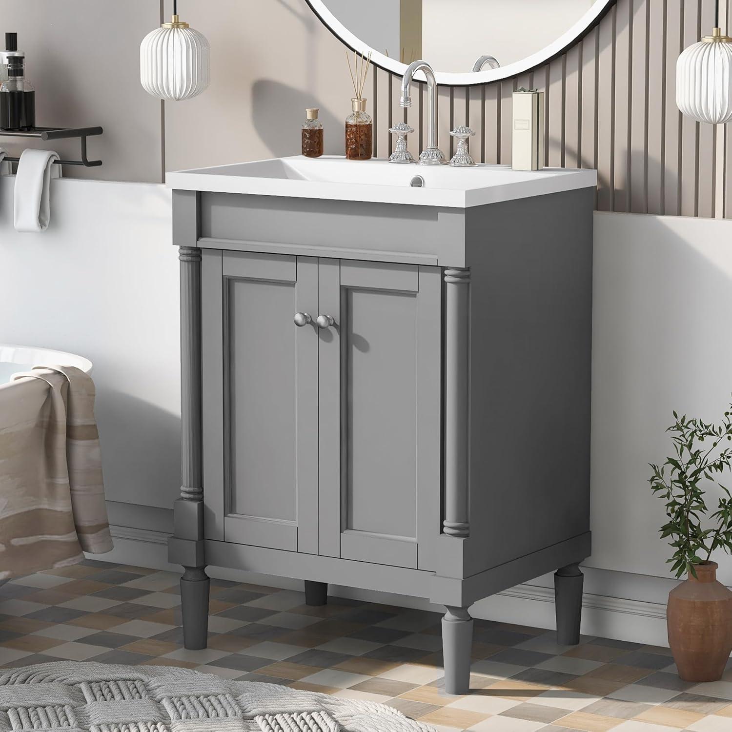 Green Shaker Style Bathroom Vanity with Tempered Glass Top
